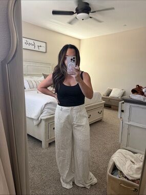 Vici White Pinstripe Wide-Leg Pants